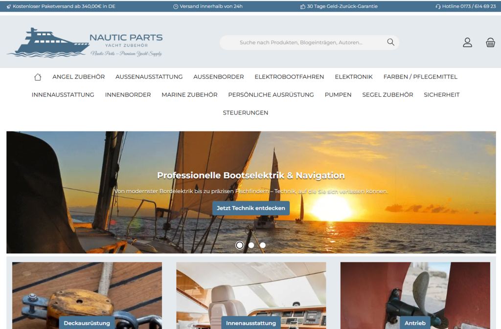 Startseite des Onlineshops Nautic Parts – Yachtzubehör