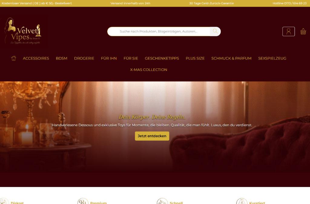 Startseite des Onlineshops Velvet Vipes